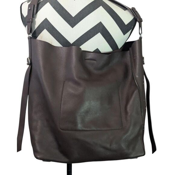 AllSaints Junai Leather Tote Crossbody Bag Brown Studded Studs Shoulder Hobo - Picture 9 of 9